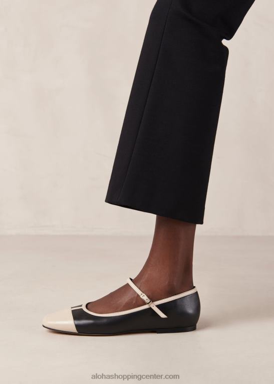 agate - črno-beli usnjeni čevlji Mary Jane ženske Alohas 0D4R8292