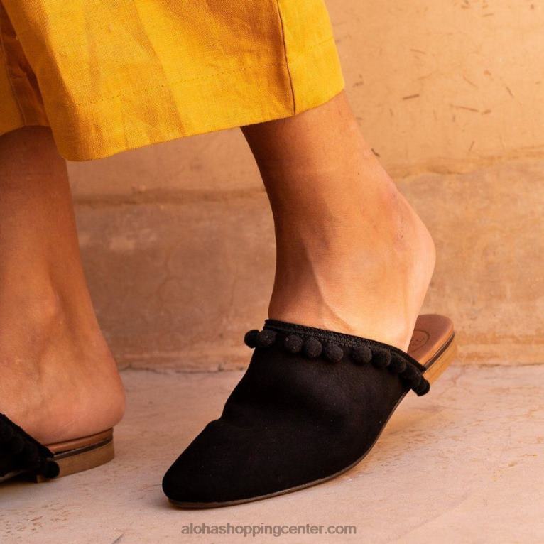 alex pom pom - črne usnjene mule ženske Alohas 0D4R8527