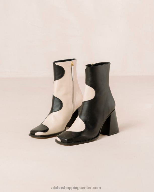 blair - črno-beli usnjeni škornji ženske Alohas 0D4R89