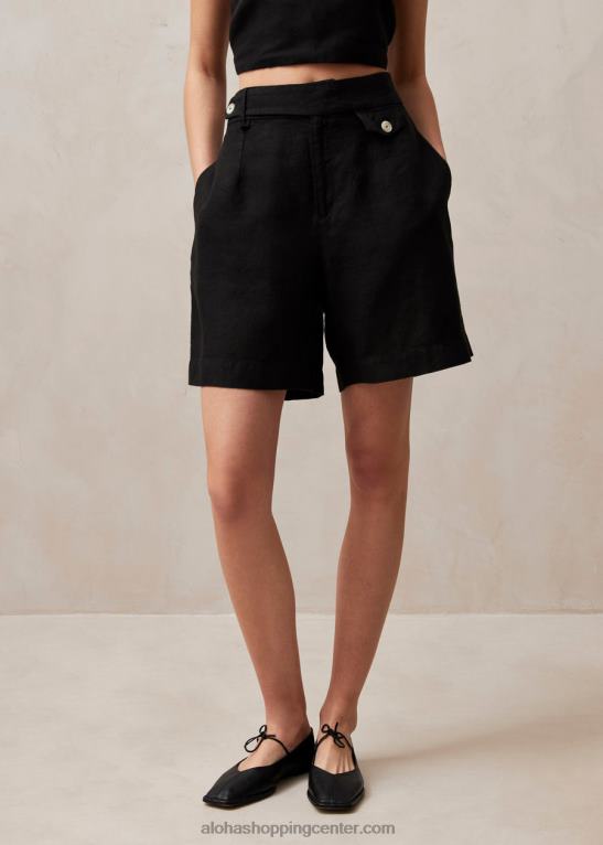 boa - črne lanene kratke hlače ženske Alohas 0D4R8629