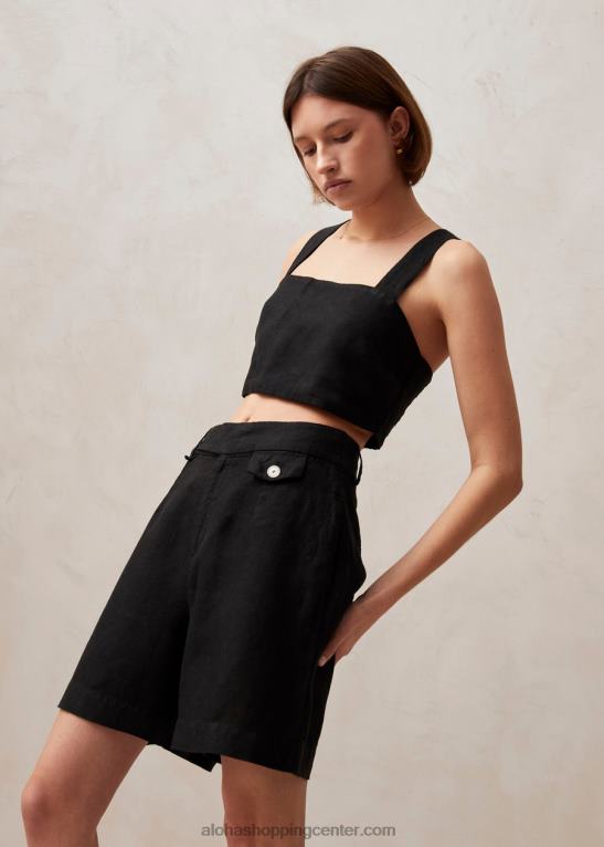 boa - črne lanene kratke hlače ženske Alohas 0D4R8629