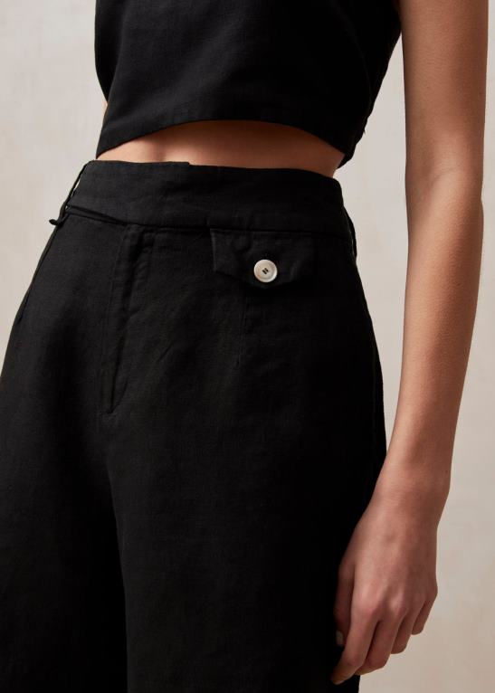 boa - črne lanene kratke hlače ženske Alohas 0D4R8629