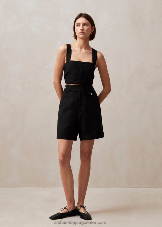 boa - črne lanene kratke hlače ženske Alohas 0D4R8629