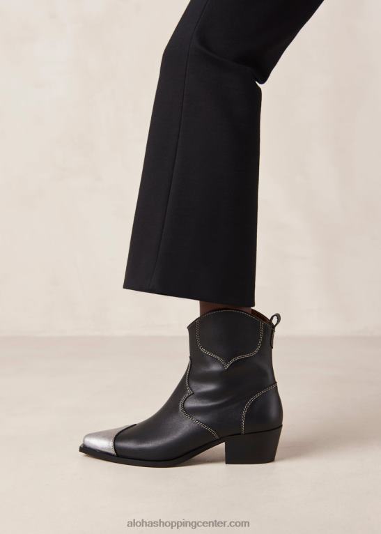 buffalo - črni in srebrni usnjeni škornji ženske Alohas 0D4R8377