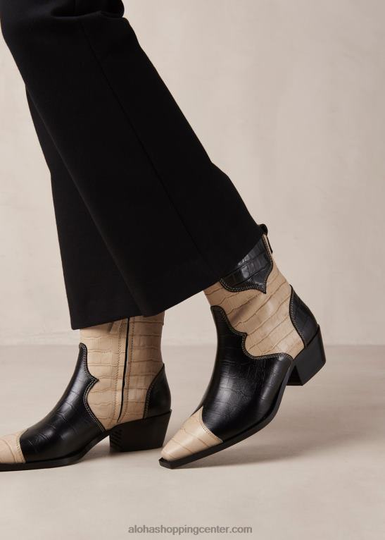 buffalo - črno-beli usnjeni škornji ženske Alohas 0D4R8378