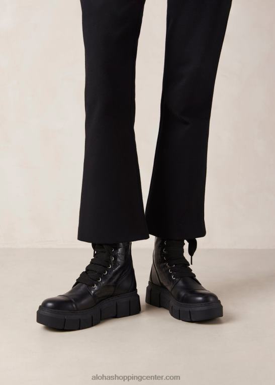 can can croco - črni usnjeni škornji ženske Alohas 0D4R859