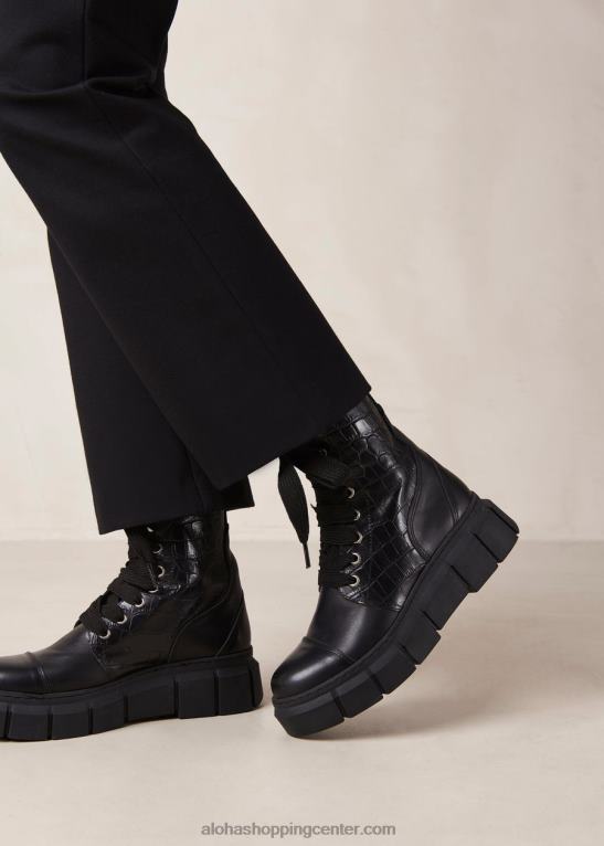 can can croco - črni usnjeni škornji ženske Alohas 0D4R859