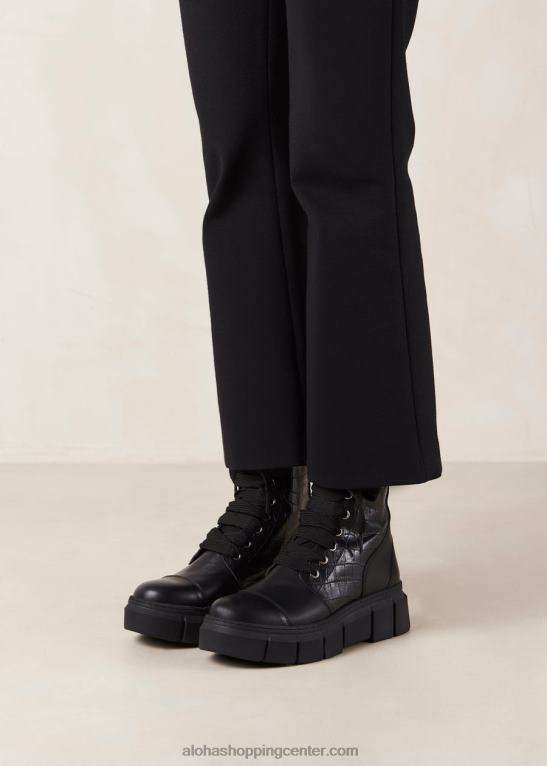 can can croco - črni usnjeni škornji ženske Alohas 0D4R859