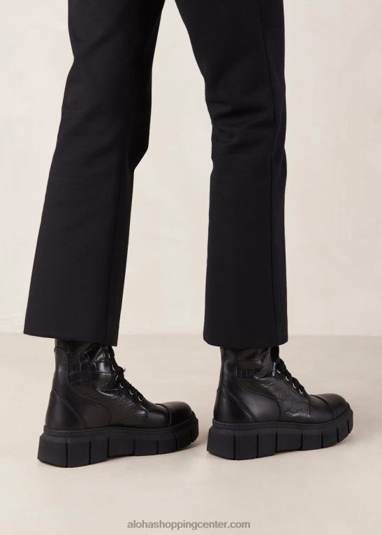 can can croco - črni usnjeni škornji ženske Alohas 0D4R859