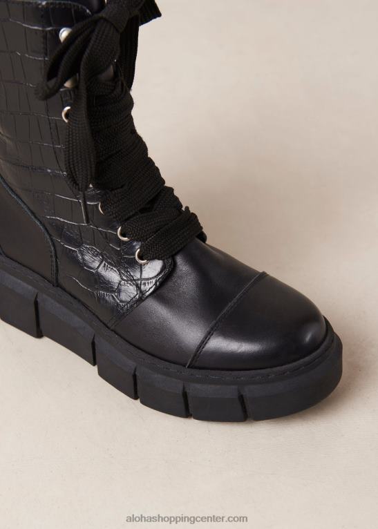 can can croco - črni usnjeni škornji ženske Alohas 0D4R859