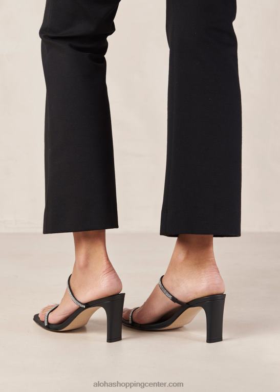 cannes glow - črni sandali iz usnja in kristalov ženske Alohas 0D4R8162