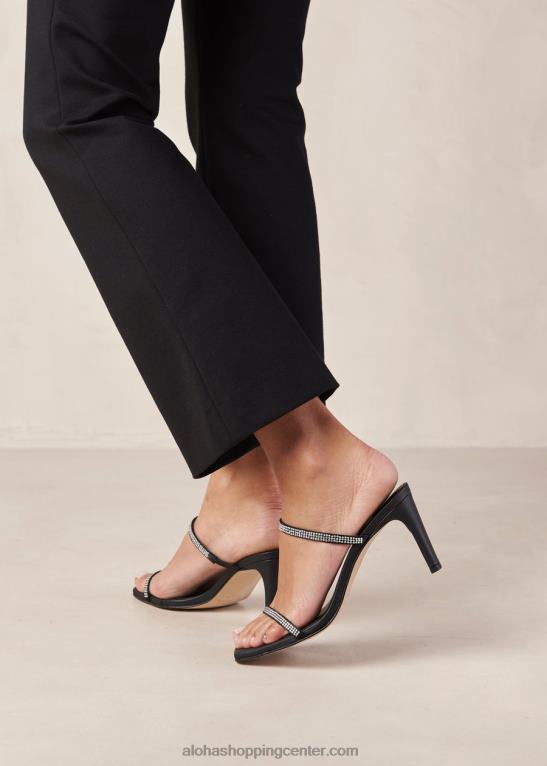 cannes glow - črni sandali iz usnja in kristalov ženske Alohas 0D4R8162