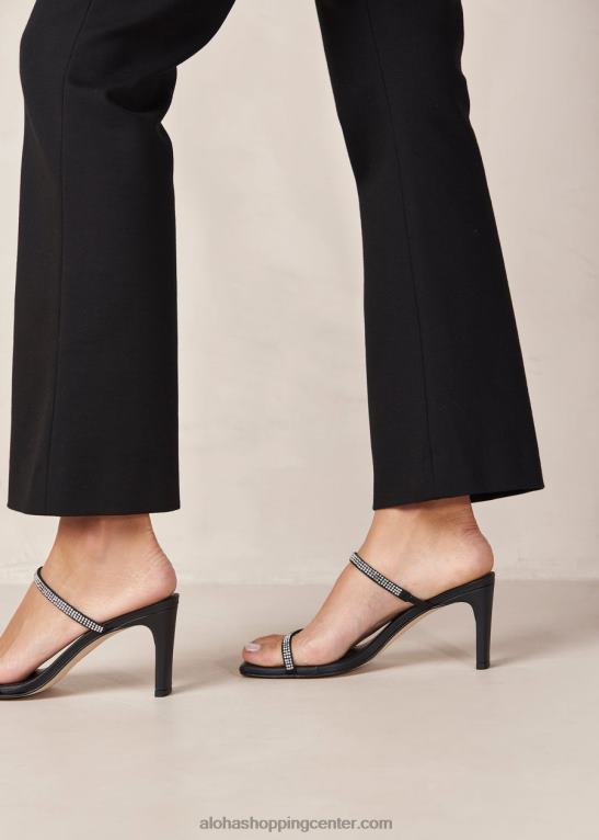 cannes glow - črni sandali iz usnja in kristalov ženske Alohas 0D4R8162