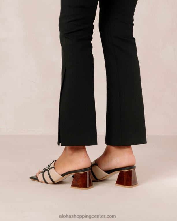 diorit - črni in bež usnjeni sandali ženske Alohas 0D4R8398