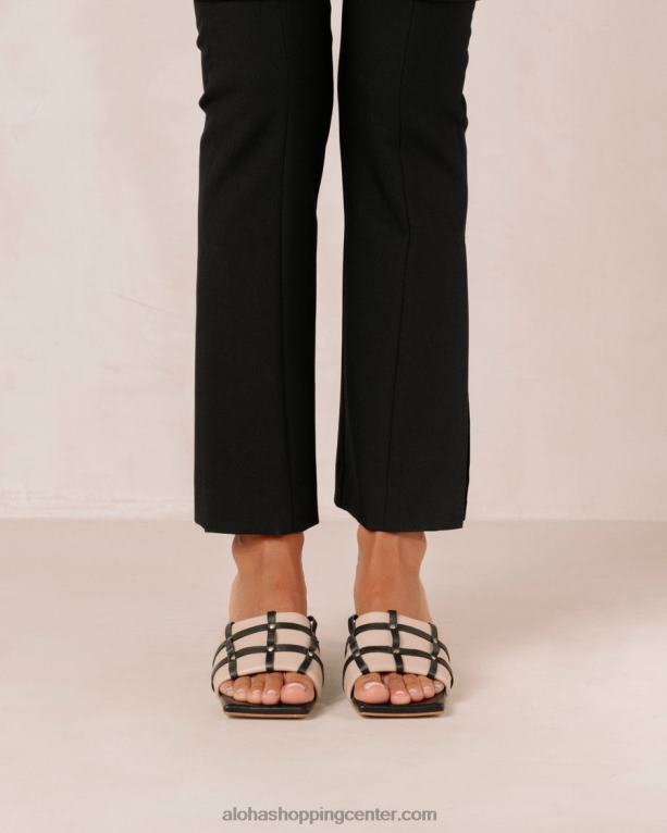 diorit - črni in bež usnjeni sandali ženske Alohas 0D4R8398