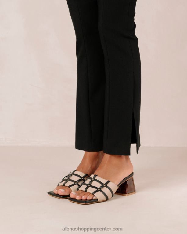 diorit - črni in bež usnjeni sandali ženske Alohas 0D4R8398