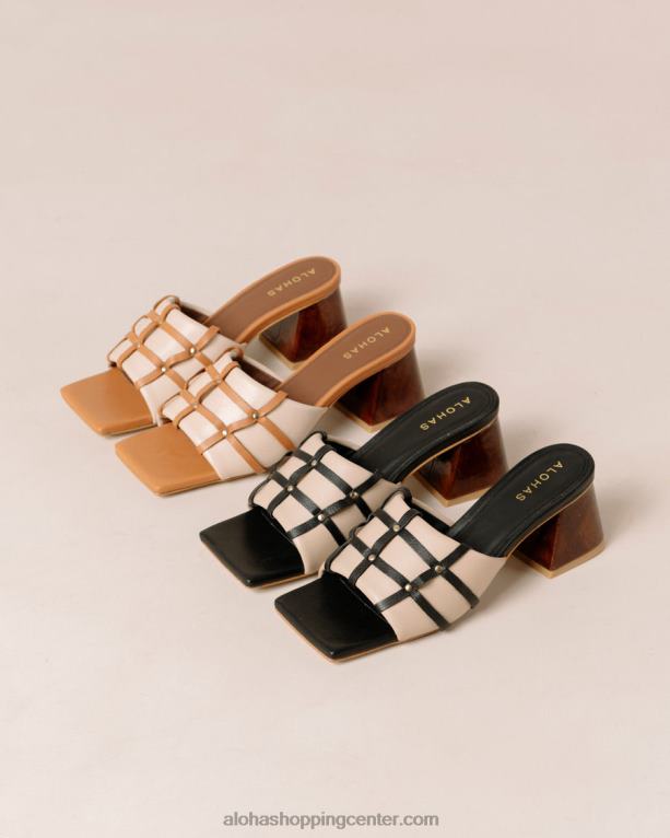 diorit - črni in bež usnjeni sandali ženske Alohas 0D4R8398