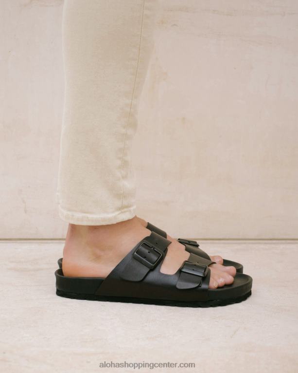 domače - črne usnjene sandale ženske Alohas 0D4R8566