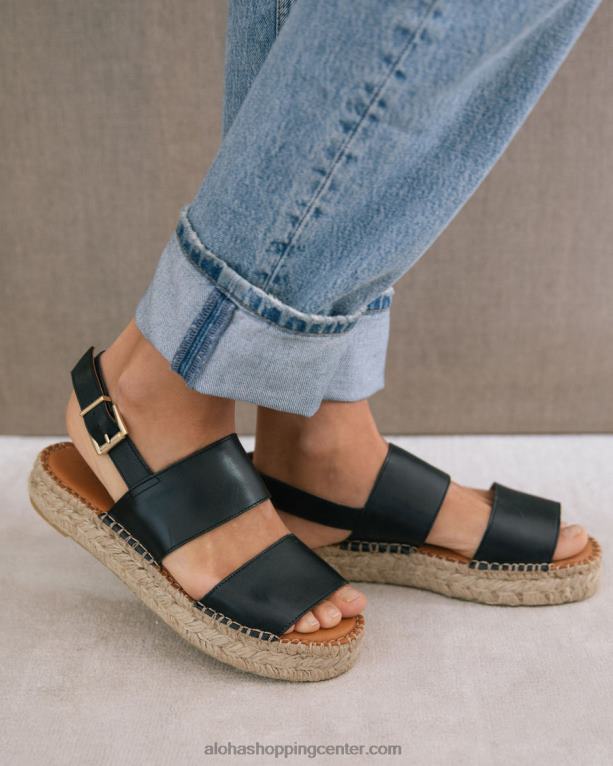 dvojni trak - črne usnjene espadrile ženske Alohas 0D4R8326