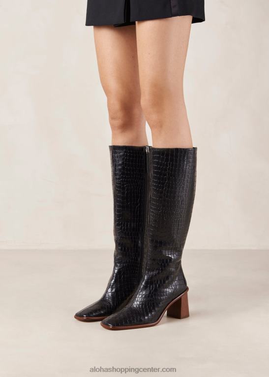 east croco - črni usnjeni škornji ženske Alohas 0D4R848