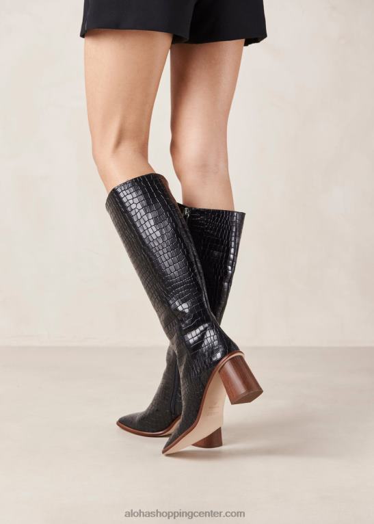 east croco - črni usnjeni škornji ženske Alohas 0D4R848