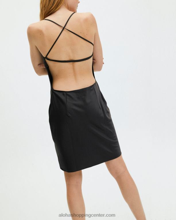 fuzzy - črna satenasta obleka ženske Alohas 0D4R8959