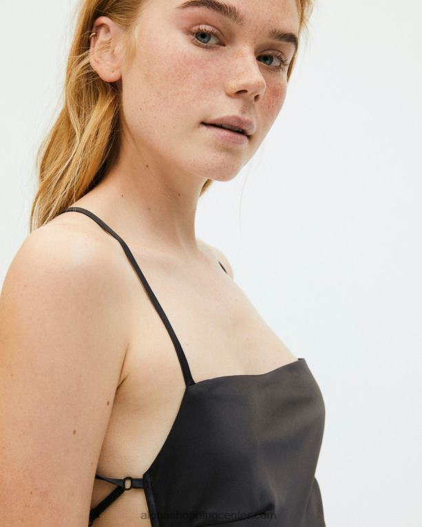 fuzzy - črna satenasta obleka ženske Alohas 0D4R8959