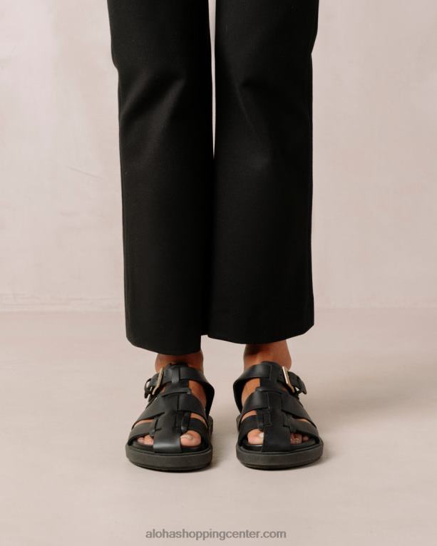 hrbtenica - črni usnjeni sandali ženske Alohas 0D4R8413