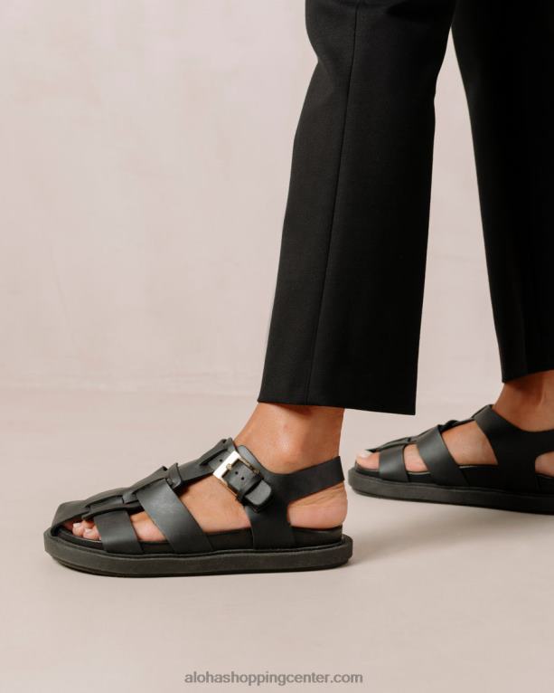 hrbtenica - črni usnjeni sandali ženske Alohas 0D4R8413