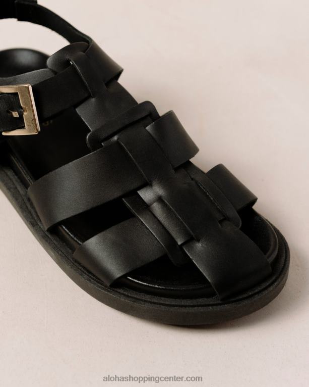 hrbtenica - črni usnjeni sandali ženske Alohas 0D4R8413