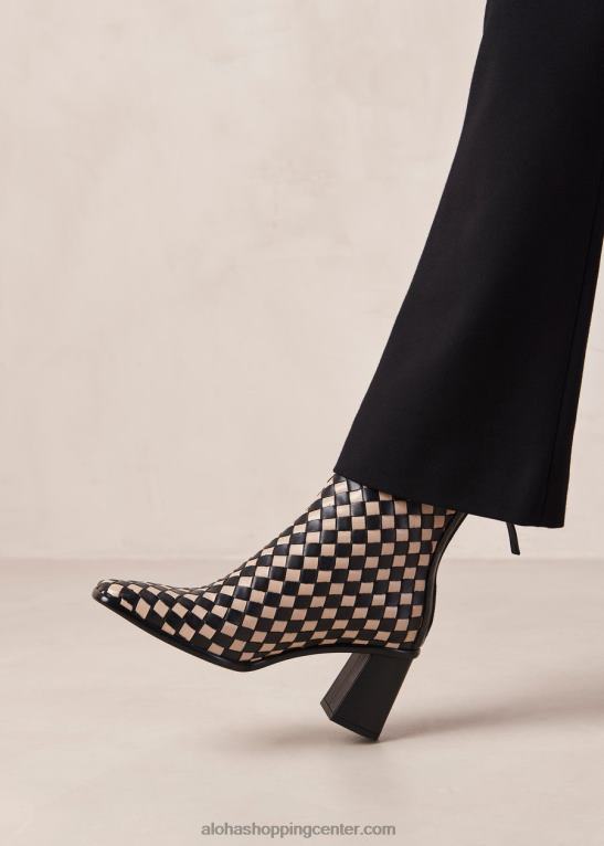 zahodni pleteni - črno-beli usnjeni škornji ženske Alohas 0D4R8337