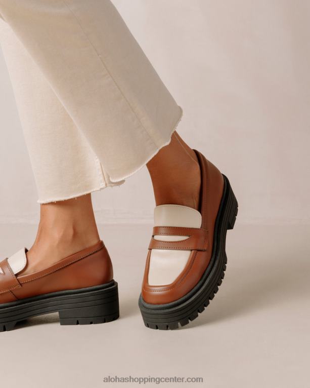 maska ​​- rjavo-beli veganski usnjeni loaferji ženske Alohas 0D4R8138