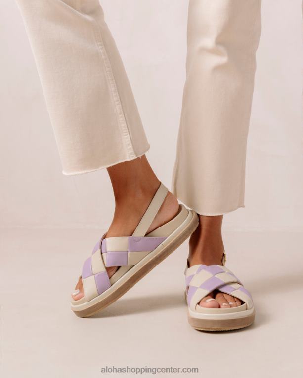 marshmallow scacchi - bele in vijolične usnjene sandale ženske Alohas 0D4R8122