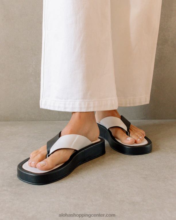 oblačno - črno-bele usnjene sandale ženske Alohas 0D4R8449