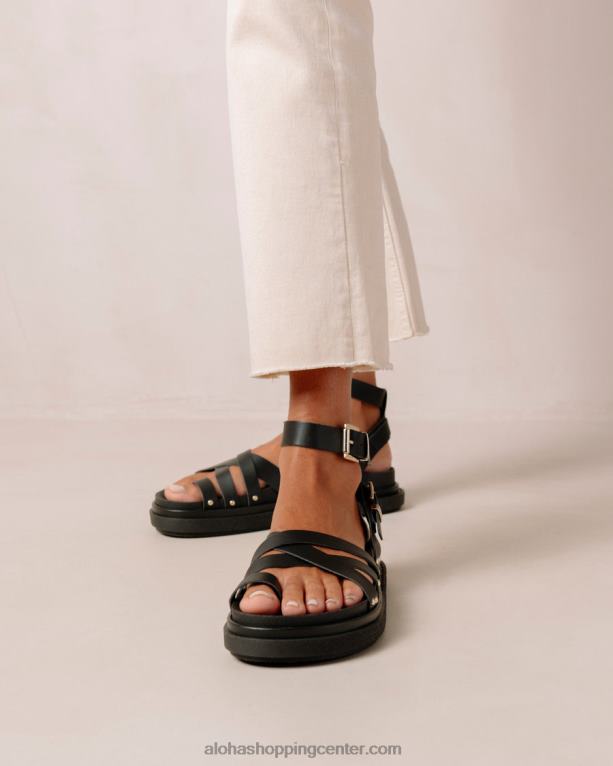 črni veganski usnjeni sandali z zaponkami ženske Alohas 0D4R8305