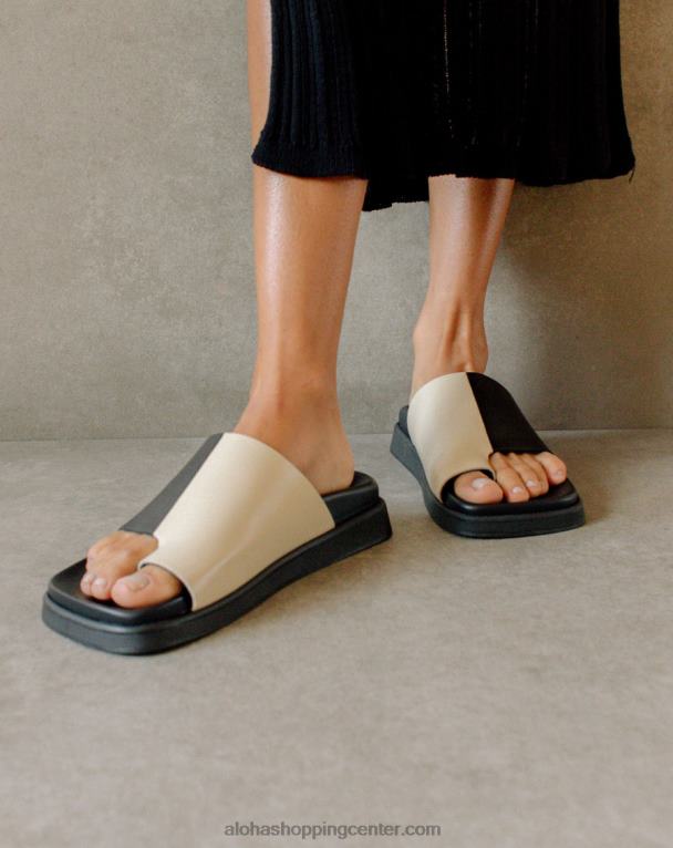 toe ring flop - črno-beli usnjeni sandali ženske Alohas 0D4R8222
