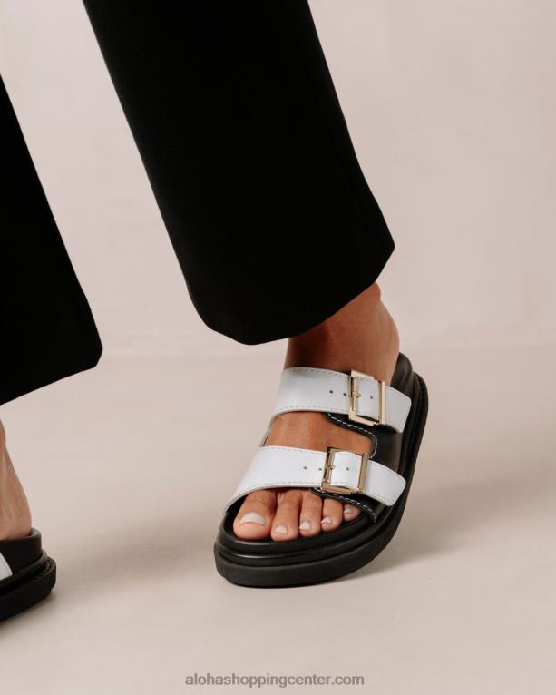 trak z zaponko - črno-beli usnjeni sandali ženske Alohas 0D4R8415