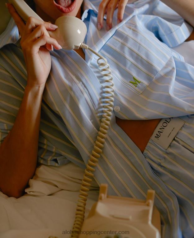 črtasto modra bombažna pižama ženske Alohas 0D4R8758