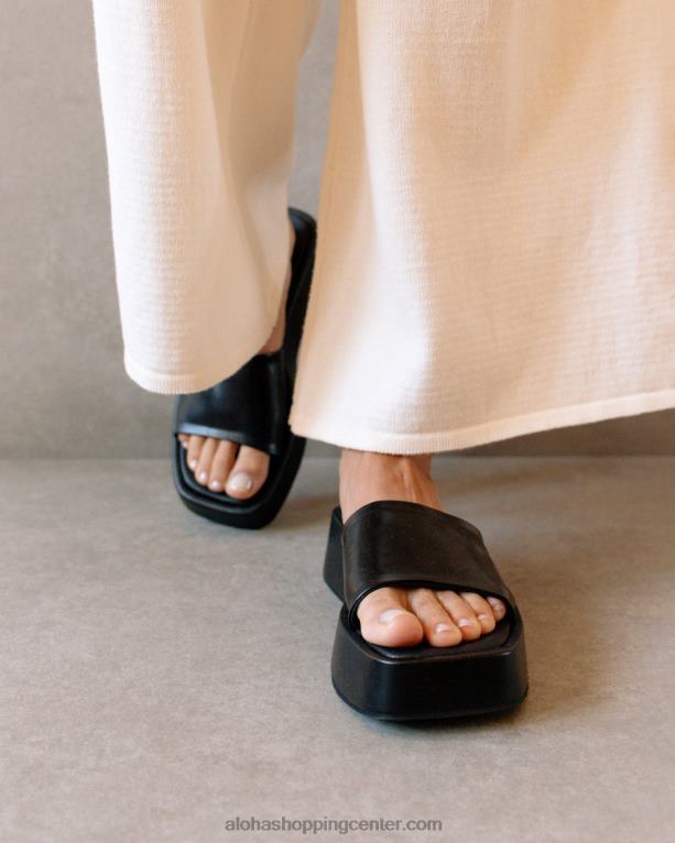 janice - črni veganski usnjeni sandali ženske Alohas 0D4R8404