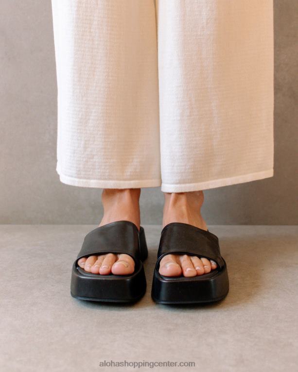 janice - črni veganski usnjeni sandali ženske Alohas 0D4R8404