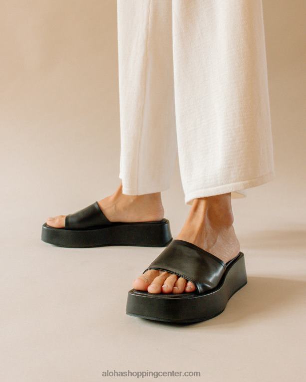 janice - črni veganski usnjeni sandali ženske Alohas 0D4R8404