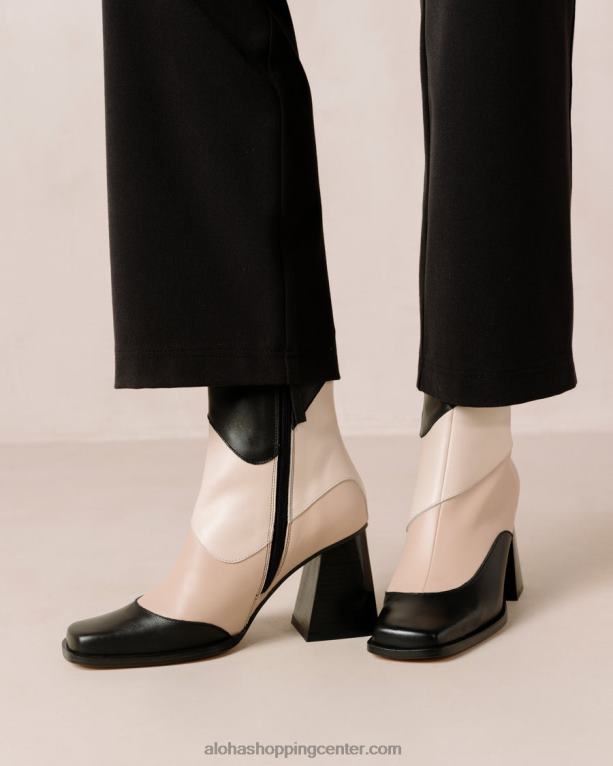 južni patchwork - črni in bež usnjeni škornji ženske Alohas 0D4R8207