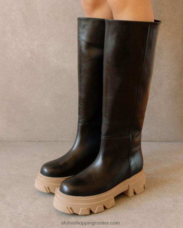 katiuska - črni in bež usnjeni škornji ženske Alohas 0D4R899