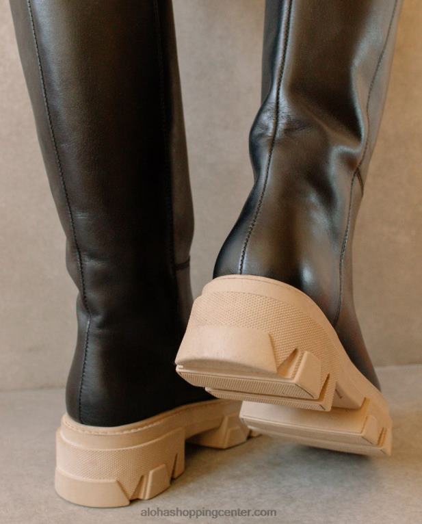 katiuska - črni in bež usnjeni škornji ženske Alohas 0D4R899