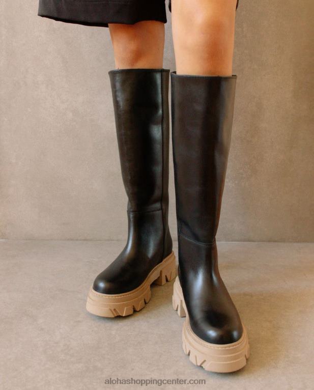 katiuska - črni in bež usnjeni škornji ženske Alohas 0D4R899