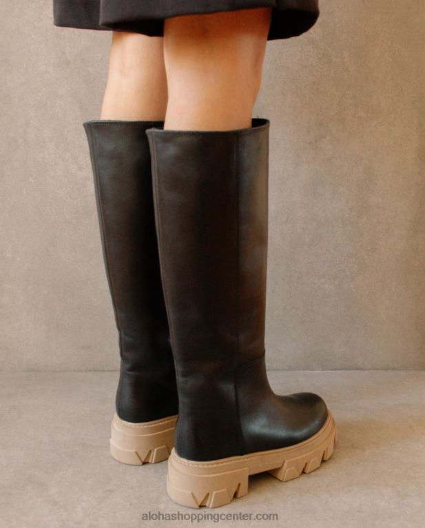 katiuska - črni in bež usnjeni škornji ženske Alohas 0D4R899