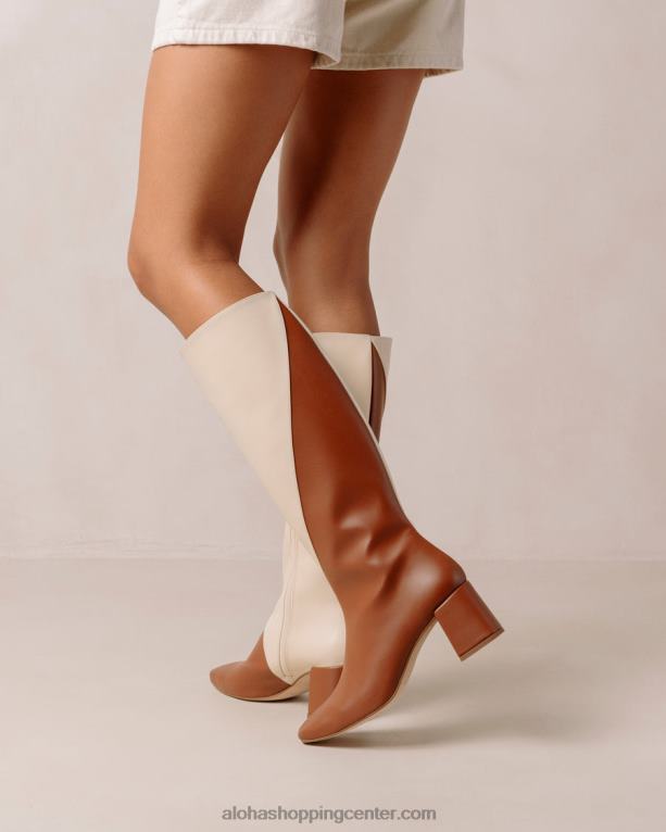 kreda - beli in rjavi veganski usnjeni škornji ženske Alohas 0D4R8104