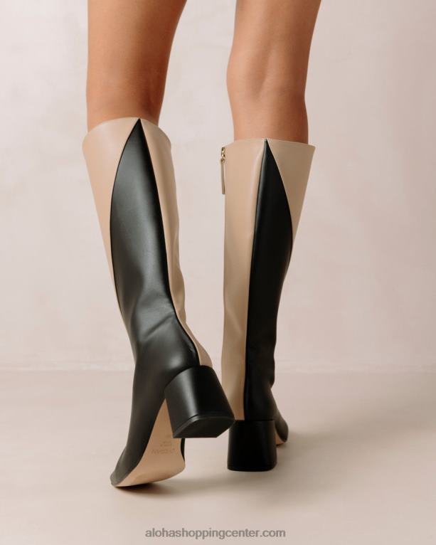 kreda - črni in bež veganski usnjeni škornji ženske Alohas 0D4R8105