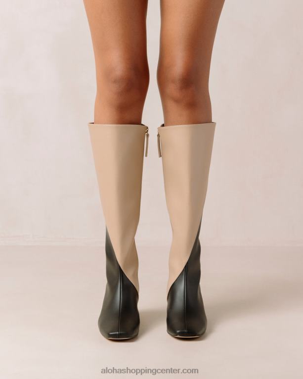 kreda - črni in bež veganski usnjeni škornji ženske Alohas 0D4R8105