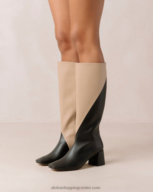 kreda - črni in bež veganski usnjeni škornji ženske Alohas 0D4R8105